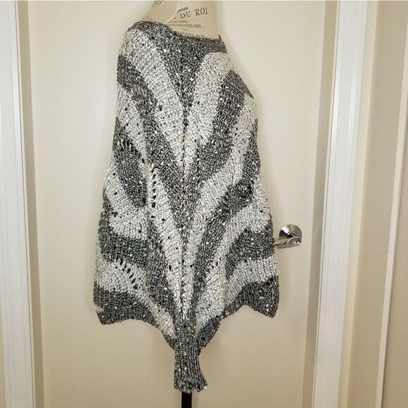 Stripe Knit Poncho Sweater - Picture 4 of 9